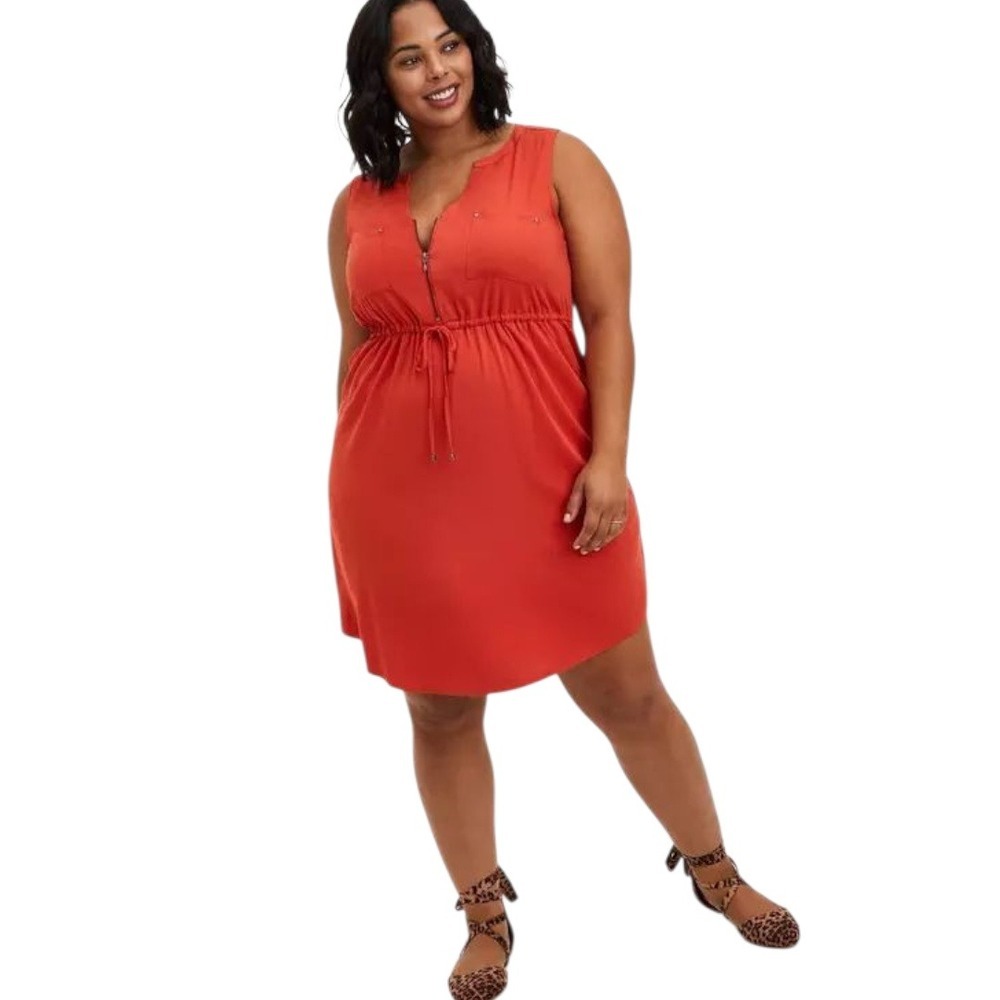 torrid Sleeveless Drawstring Mini Dress in Orange